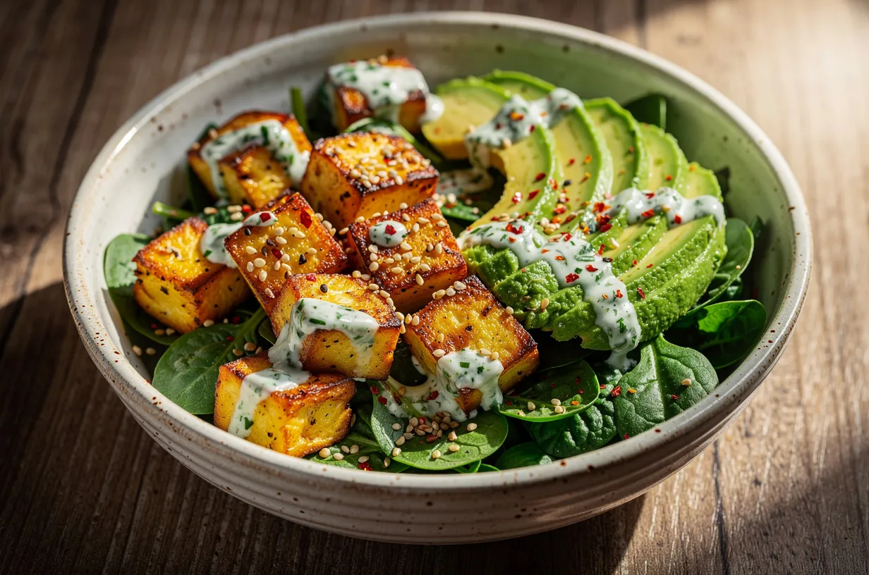 High-Protein Keto Paneer and Spinach Bowl with Avocado