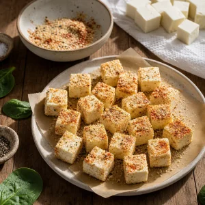 Cubes de paneer epices prets a dorer