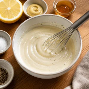 Salsa cremosa allo yogurt mescolata con limone e Dijon