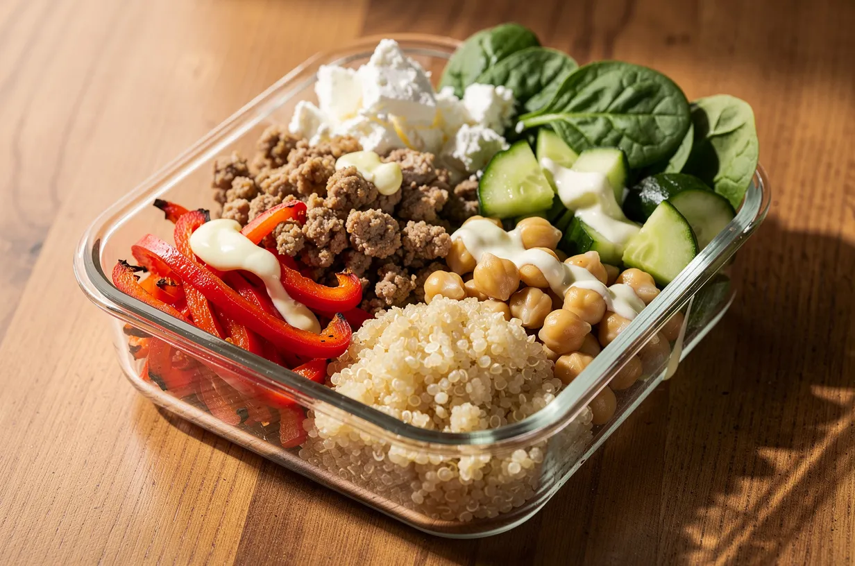 Proteinreiche Puten-Quinoa-Lunchbowls für die Schule