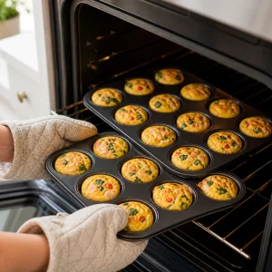 Mini-Eiermuffins mit Pute und Käse backen leicht goldbraun