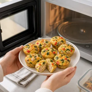Aufgewärmte Mini-Muffins mit Pute und Käse warm auf einem Teller serviert