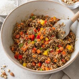 Légumes hachés incorporés au mélange de noix