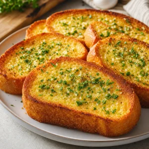 Hot crispy garlic Texas toast served with fresh parsley