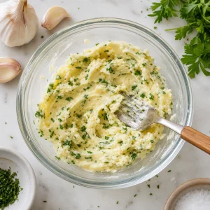 Softened butter mixed with minced garlic parsley garlic powder and salt