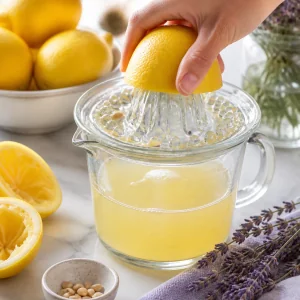 Fresh lemons juiced for lavender lemonade
