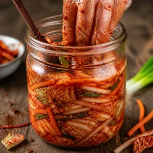 Kimchi fresco pressato in un barattolo di vetro