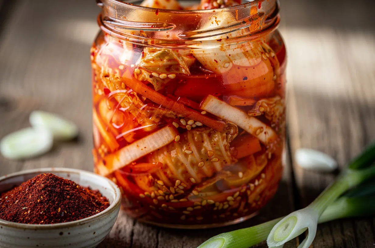 Homemade Vegetarian Kimchi with Gochugaru and Sesame