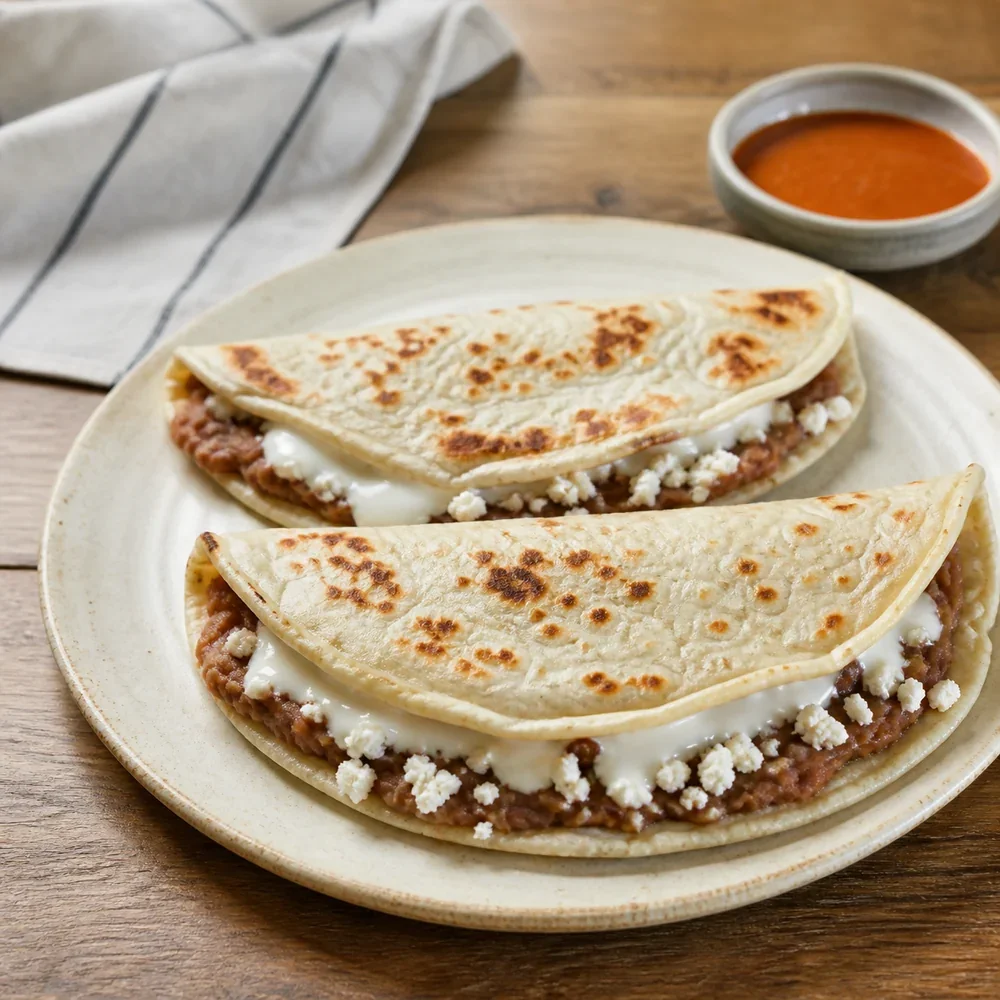 Finished Honduran baleadas filled with beans, cheese, and cream