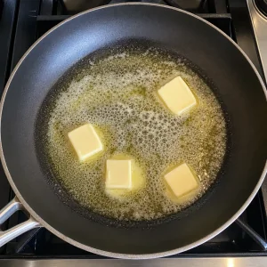 Butter melting in a wide skillet