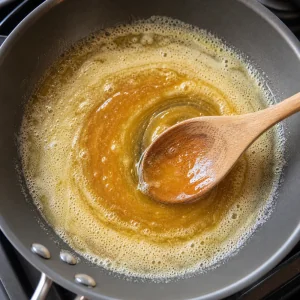 Honey stirred into foaming melted butter