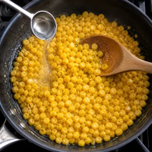 Water added to loosen the corn glaze