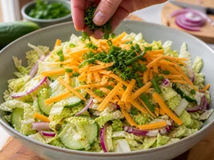Knackiger Chinakohl-Gurken-Salat mit kräftigem Cheddar