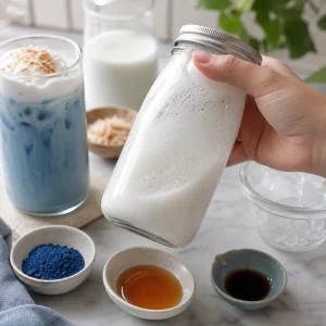Coconut vanilla foam shaken in a jar