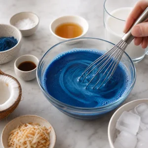 Sweetener and vanilla stirred into blue spirulina