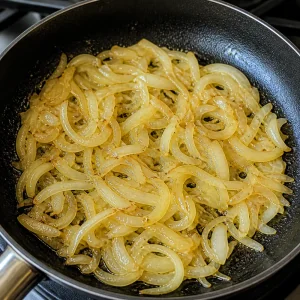 Sliced onions softening in a skillet