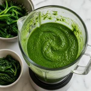 Spinach puree in a blender jar