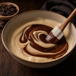 Melted chocolate folded into egg mixture