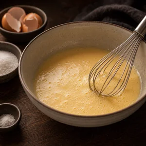 Pale foamy eggs whisked with sugar