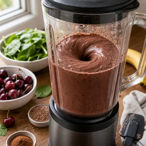Schoko-Kirsch-Smoothie wird cremig gemixt