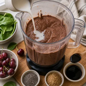 Dicker Schoko-Smoothie mit Mandelmilch und Melasse angepasst