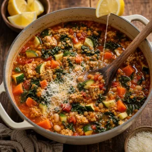 Lemon juice and Parmesan stirred into minestrone