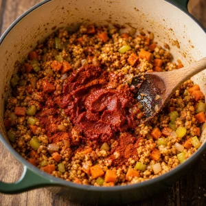 Tomato paste and smoked paprika coating tempeh