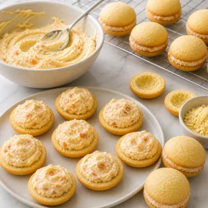 Peach mascarpone filling spooned into cookie halves