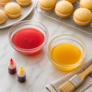 Red and yellow peach syrups in small bowls