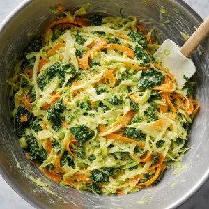 Vegetable mixture coated with beaten eggs and a thin batter