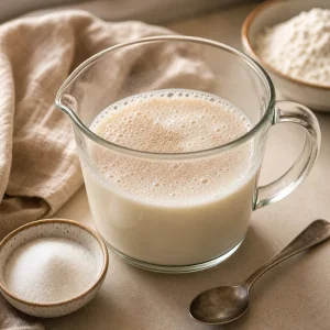 Schaeumende Hefe in warmer Milch