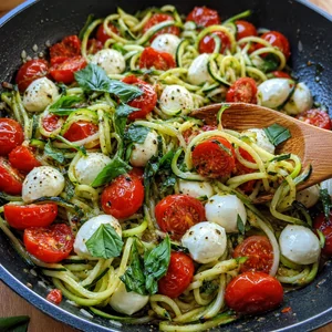 Zucchini Noodle Caprese Skillet with Cherry Tomatoes