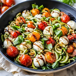 Zucchini Noodle Caprese Skillet with Cherry Tomatoes