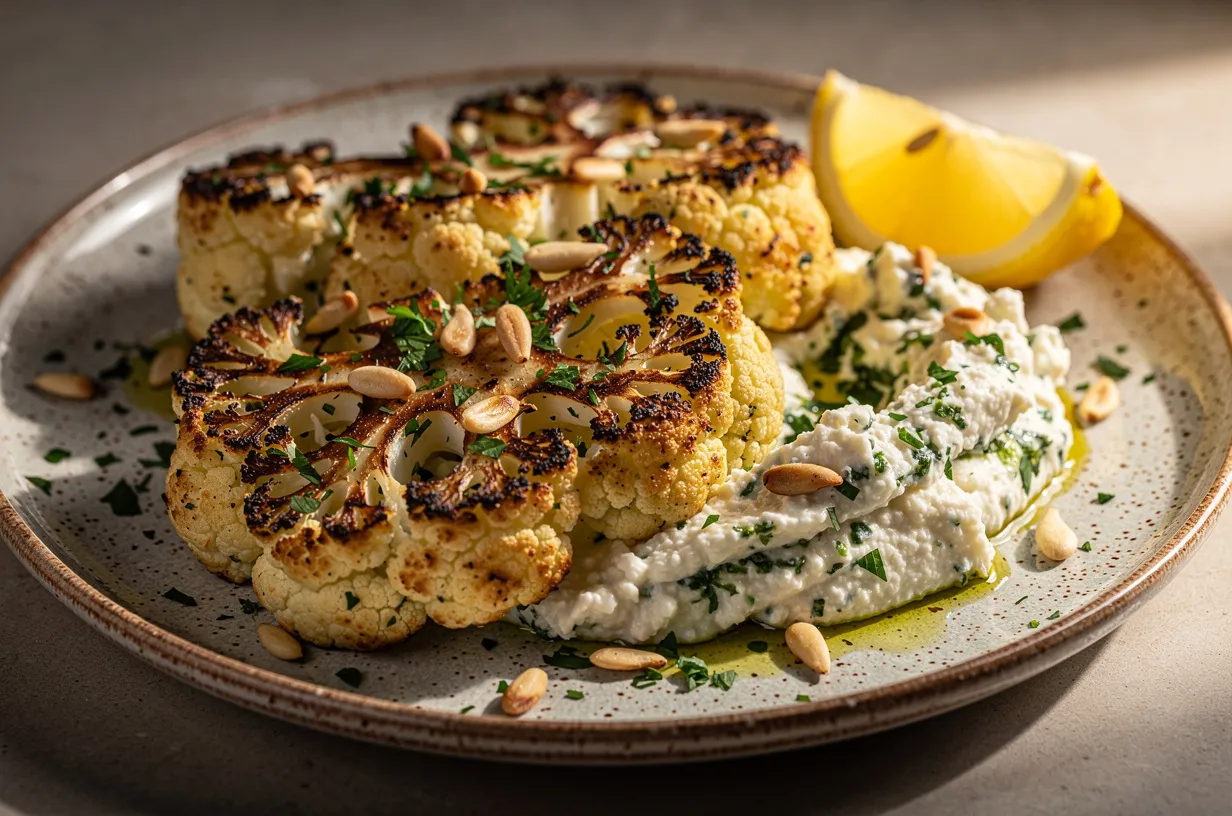 Keto Cauliflower Steaks with Herbed Ricotta & Lemon