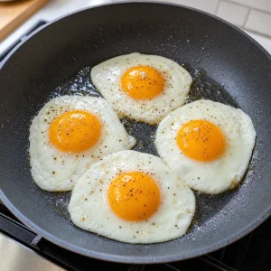 Uova all occhio di bue con tuorli morbidi per ciotole di bibimbap.