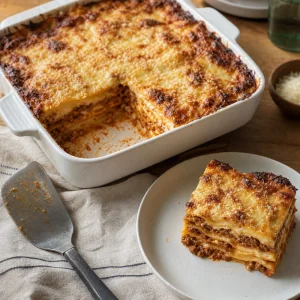 Lasagne alla bolognese finite con una porzione nel piatto