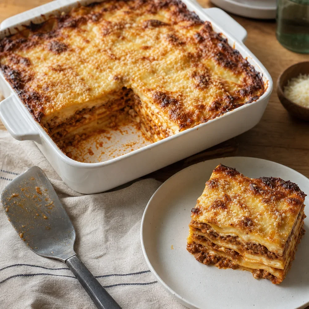 Lasagne alla bolognese finite con una porzione nel piatto