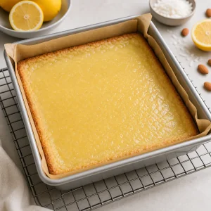 Plaque de barres au citron cuite refroidissant sur une grille