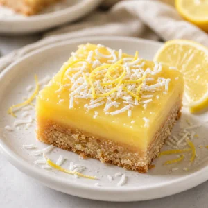 Barre citron amande coco servie avec zeste et coco