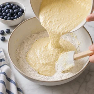 Verser le mélange à la ricotta dans les ingrédients secs