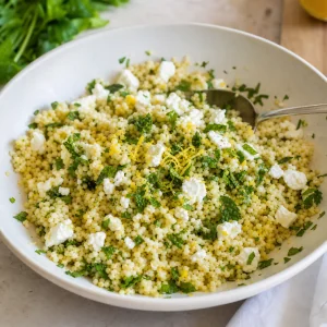 Miglio sgranato con erbe, scorza di limone, aglio e feta