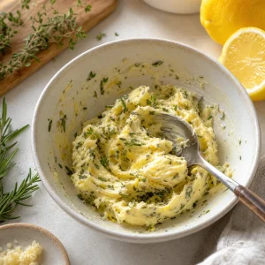Lemon herb butter mixed with rosemary thyme garlic and zest