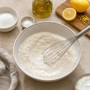 Сухие ингредиенты для кекса, смешанные в миске