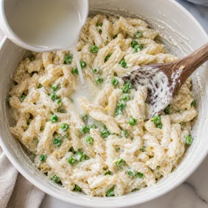 Pasta tossed until coated in creamy ricotta sauce