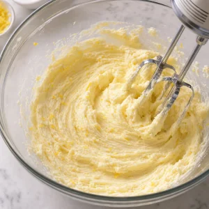 Mélange de beurre crémeux avec zeste de citron dans un bol