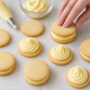 Crème au citron pochée sur les sablés pour les assembler