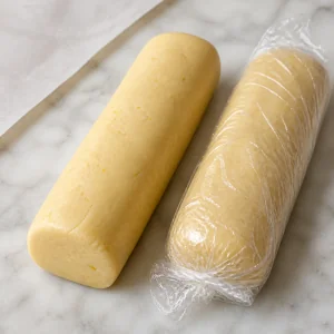 Deux boudins de pâte sablée au citron prêts à refroidir