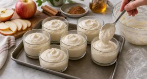 Apple mousse spooned into serving glasses and chilled to set