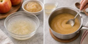 Bloomed gelatin stirred into warm apple puree