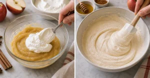 Whipped cream folded gently into apple puree for airy mousse
